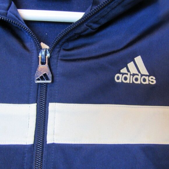 Adidas Track Jacket Medium Navy Blue Embroidered Logo Y2K Zip Up - Picture 2 of 7